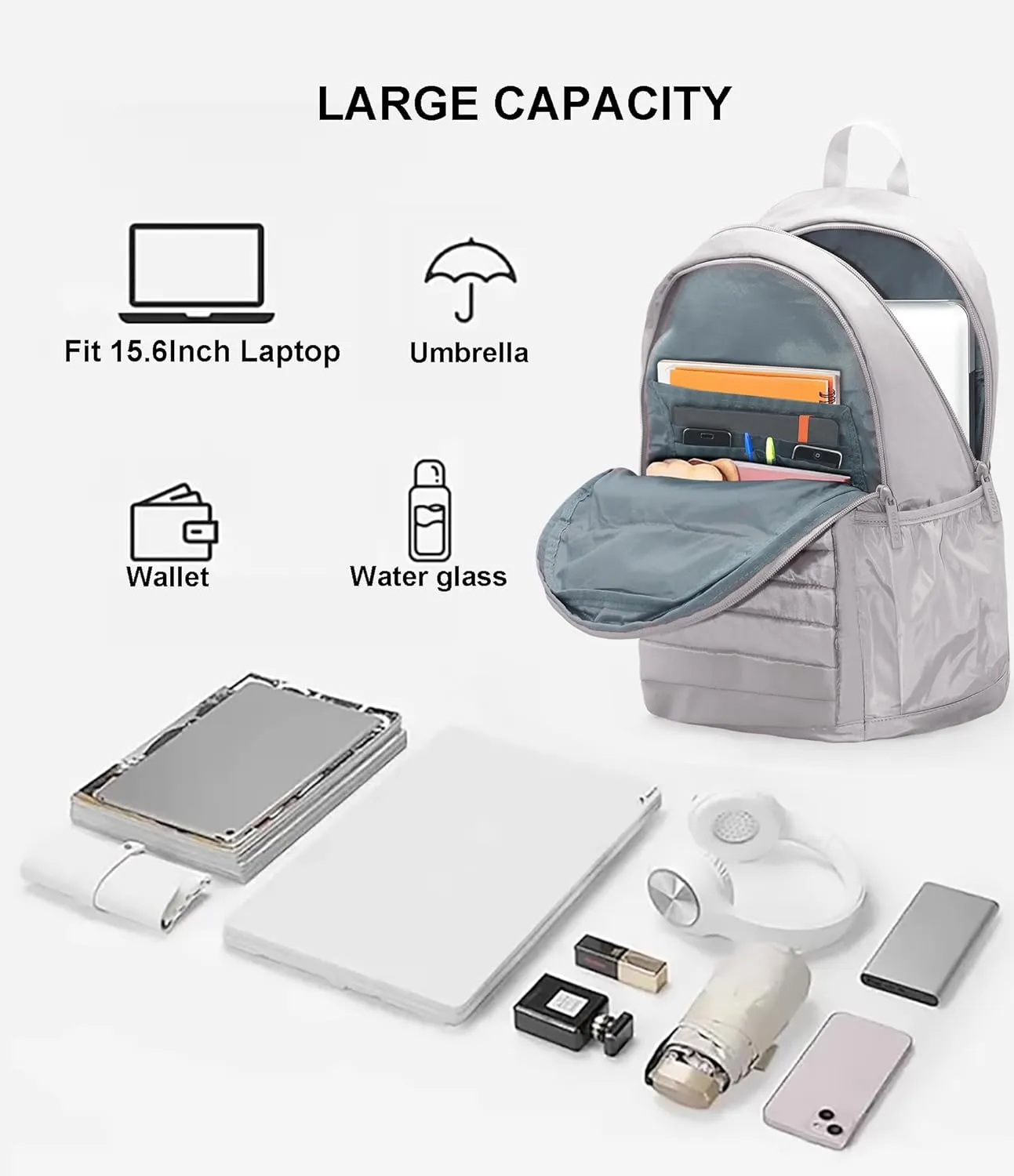 KEOFID Travel Backpack for Women Carry-On, Backpack Purse for Women, Anti-Theft Womens backpacks, Casual Back pack for College(Light Gray)