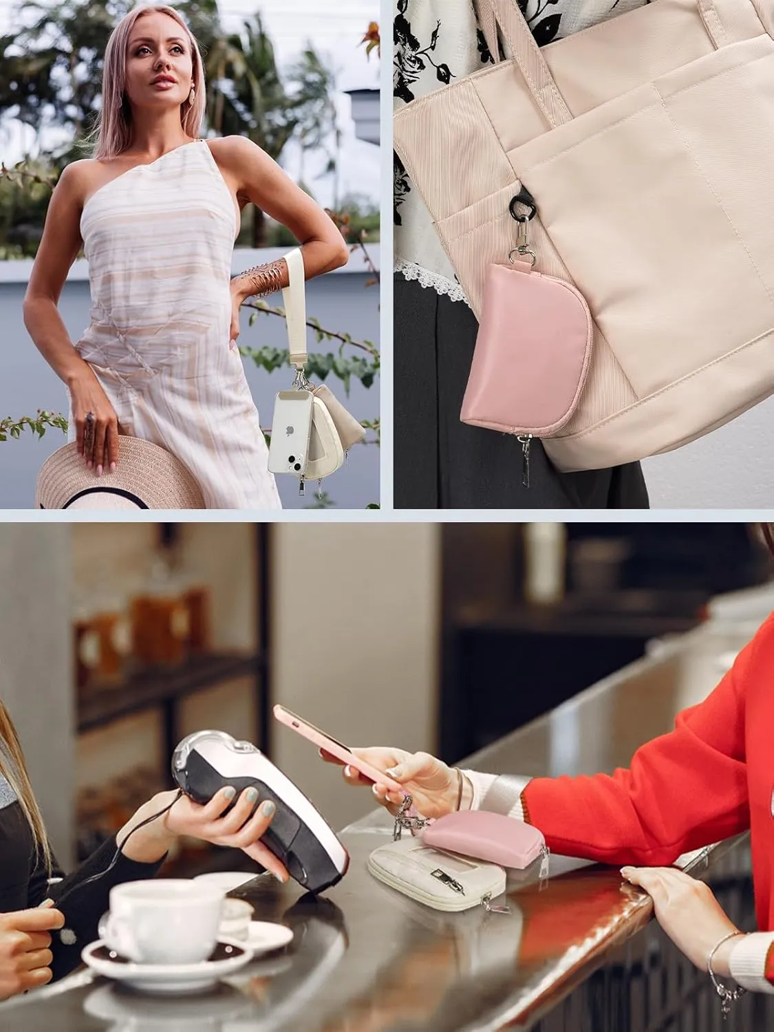 Keychain Wallet Mini Zip Around Dual Pouch Wristlet Detachable Coin Purse for Women and Men with Phone Tether Tab
