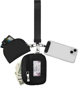 Keychain Wallet Mini Zip Around Dual Pouch Wristlet Detachable Coin Purse for Women and Men with Phone Tether Tab