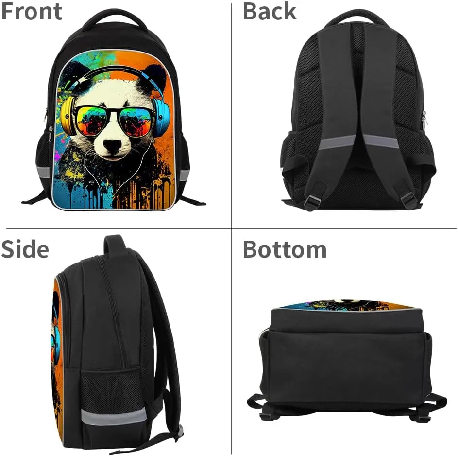 Kids Backpack for Boys - 3pcs 17″ Boys Backpack with Lunch Box Set for Toddle Elementary Middle School - Students Bag for Ages 6-18 Panda Bookbag Travel Back Pack