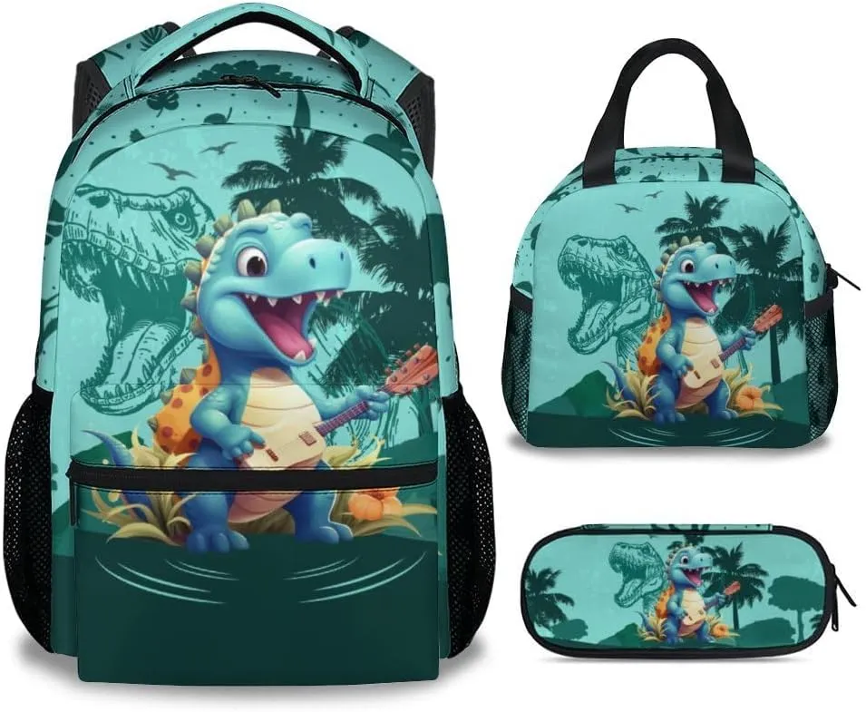 Kids Backpack School Bookbags, Dinosaur Backpack for Girls Boys, 17 Inch School Backpacks for Primary Elementary, Cute Bookbag with Lunch Box and Pencil Case