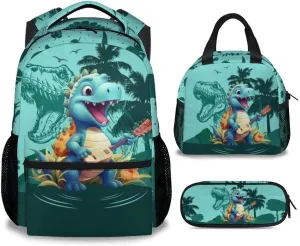 Kids Backpack School Bookbags, Dinosaur Backpack for Girls Boys, 17 Inch School Backpacks for Primary Elementary, Cute Bookbag with Lunch Box and Pencil Case