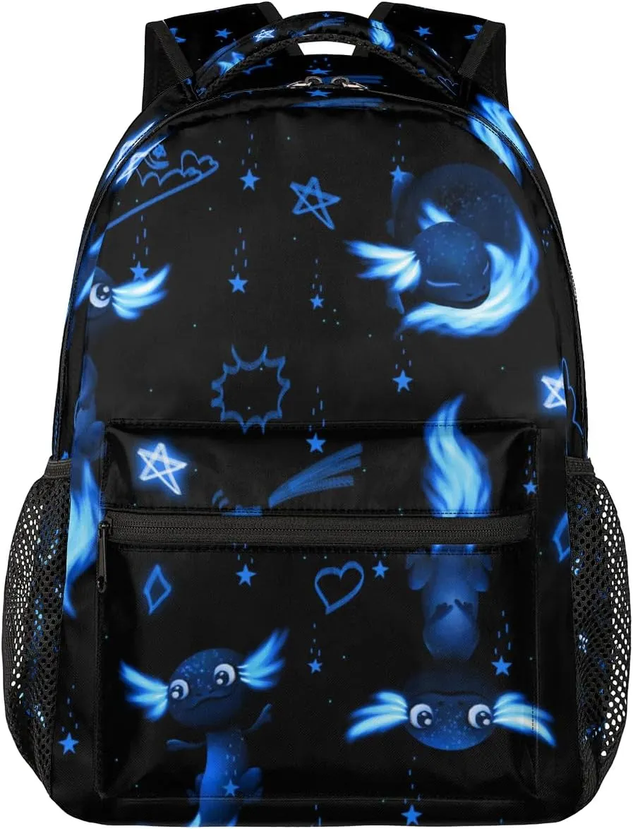 Kids Backpacks for Boys Girls - 16 Inch Blue Axolotl Schoolbag Lightweight Waterproof Book Bag for Preschool, Kindergarten, Elementary Back to School Children