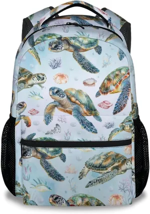 Kids Bookbag - Sea Turtle Backpack for Boys Girls - 17 Inch School Backpack for Primary Middle College - Cute School Bag for Children