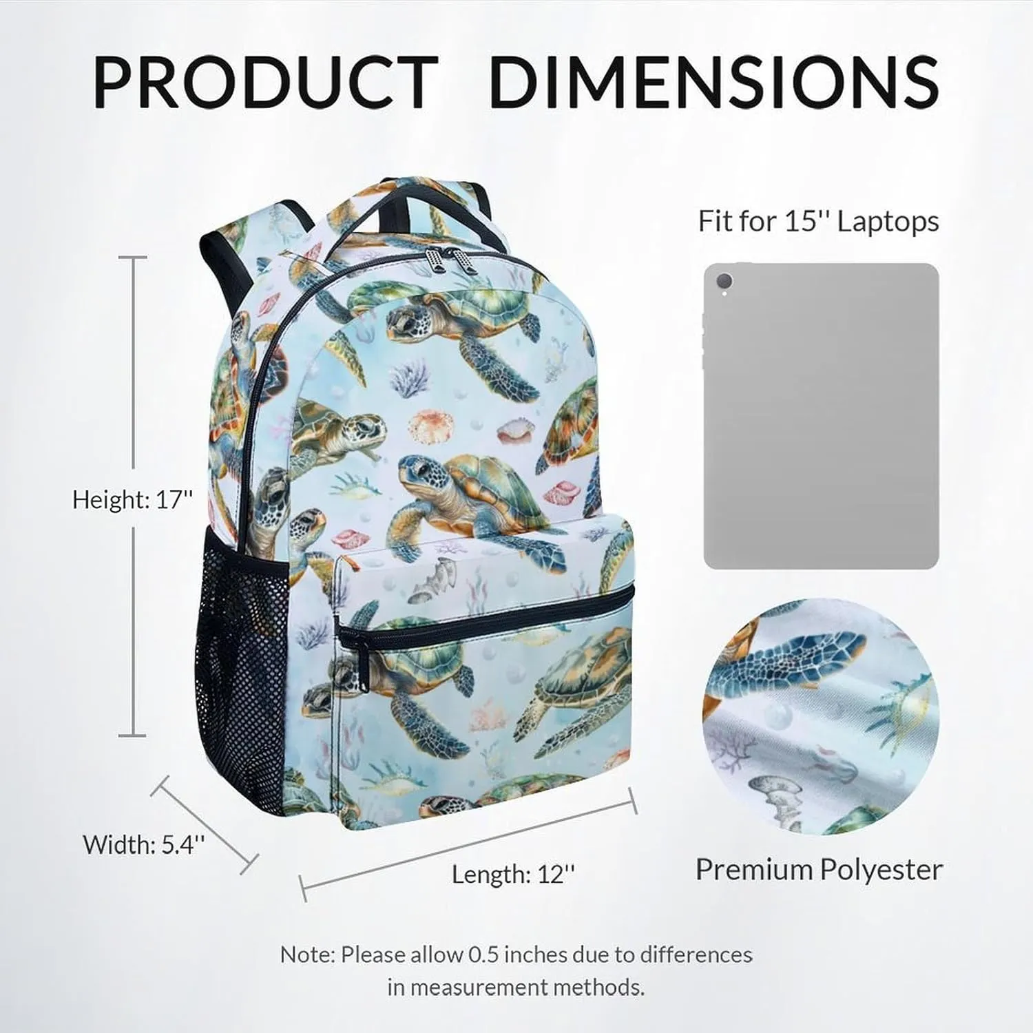 Kids Bookbag - Sea Turtle Backpack for Boys Girls - 17 Inch School Backpack for Primary Middle College - Cute School Bag for Children