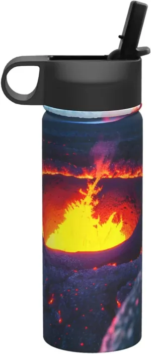 Kilauea Volcano Print Flask Stainless Steel Water Bottle with Straw 18OZ FOR Outdoor Gym Commute