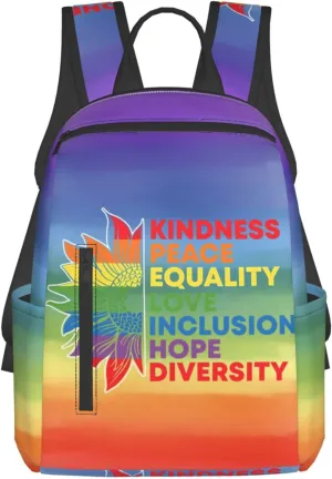 Kindness Peace Equality Love Inclusion Pride Sunflower Travel Laptop Backpack Casual Backpacks Double Shoulder Daypack Notebook Rucksack Work Bags Sports Bag for Gym Hiking Camping Beach