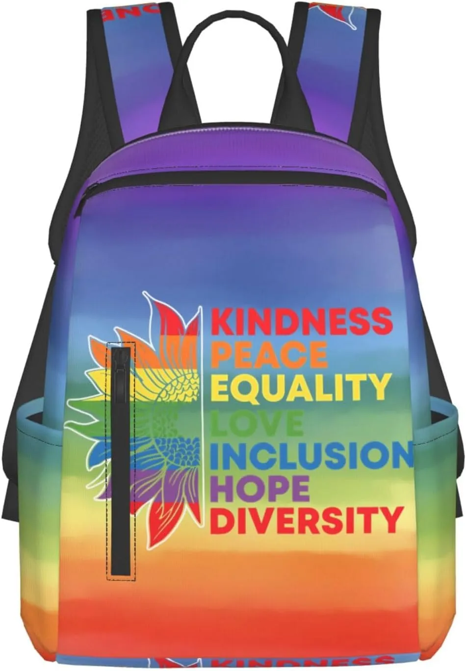 Kindness Peace Equality Love Inclusion Pride Sunflower Travel Laptop Backpack Casual Backpacks Double Shoulder Daypack Notebook Rucksack Work Bags Sports Bag for Gym Hiking Camping Beach