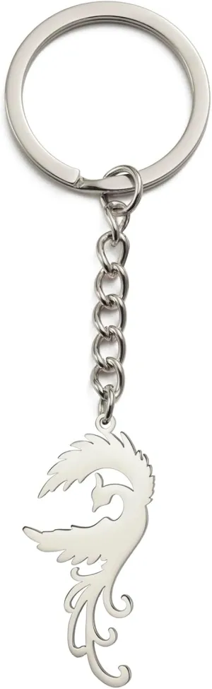 kkjoy Phoenix Rebirth Keychain Stainless Steel Mythological Animal Bird Pendant Keyring Purse Bag Accessories for Women