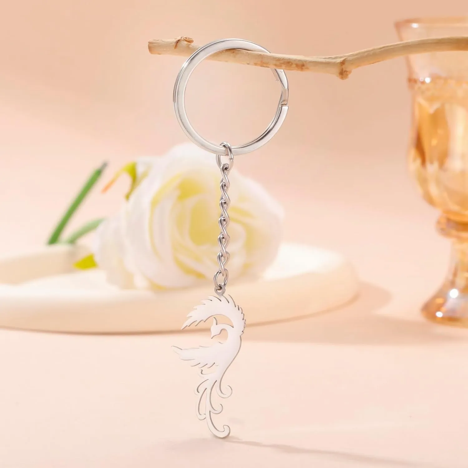 kkjoy Phoenix Rebirth Keychain Stainless Steel Mythological Animal Bird Pendant Keyring Purse Bag Accessories for Women