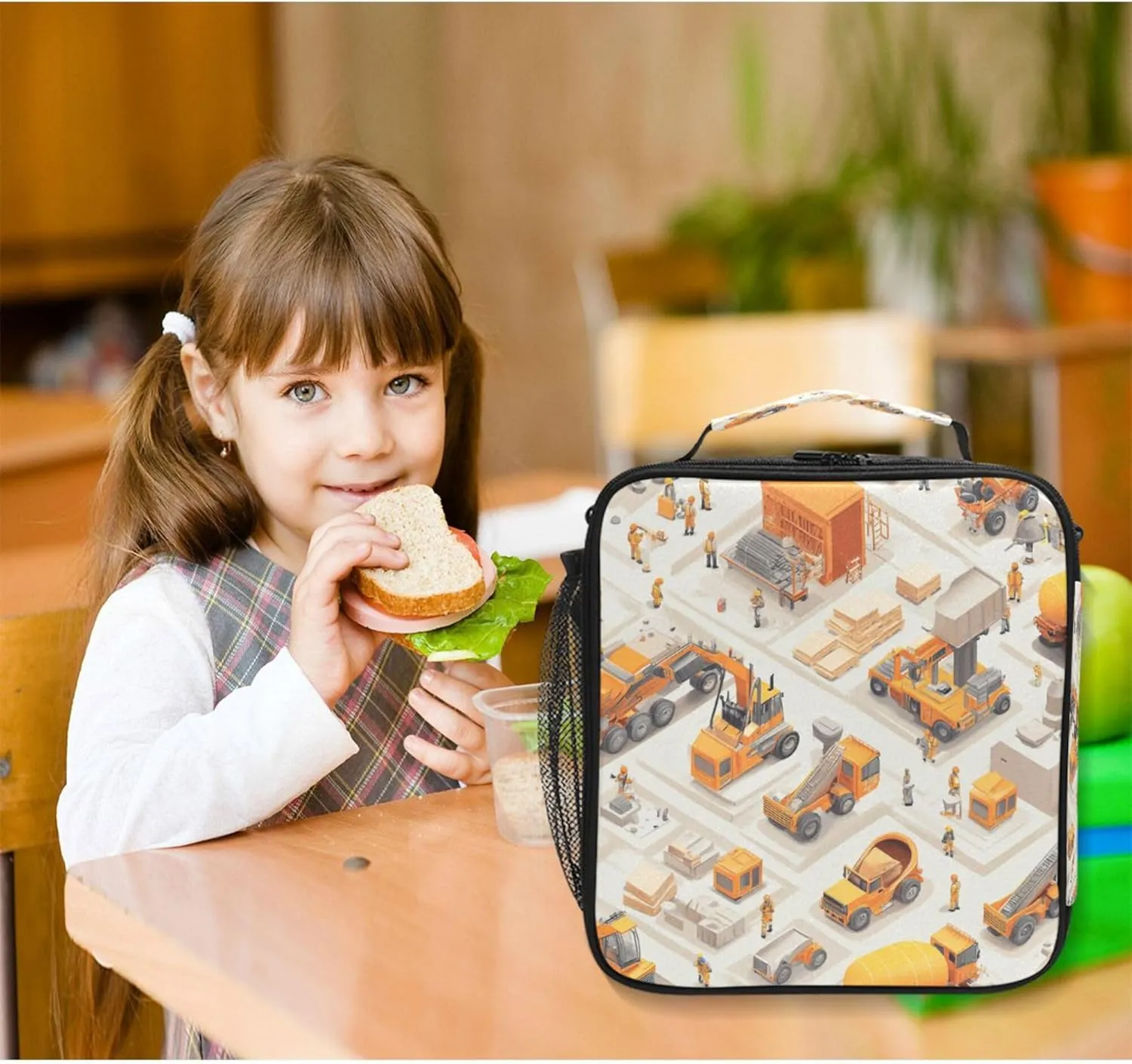 KLL Large Capacity Tote Bag Waterproof Reusable Tote Bag with buckle for Beach Travel Construction Scene Build A House Concrete Mixer Truck Mining Car