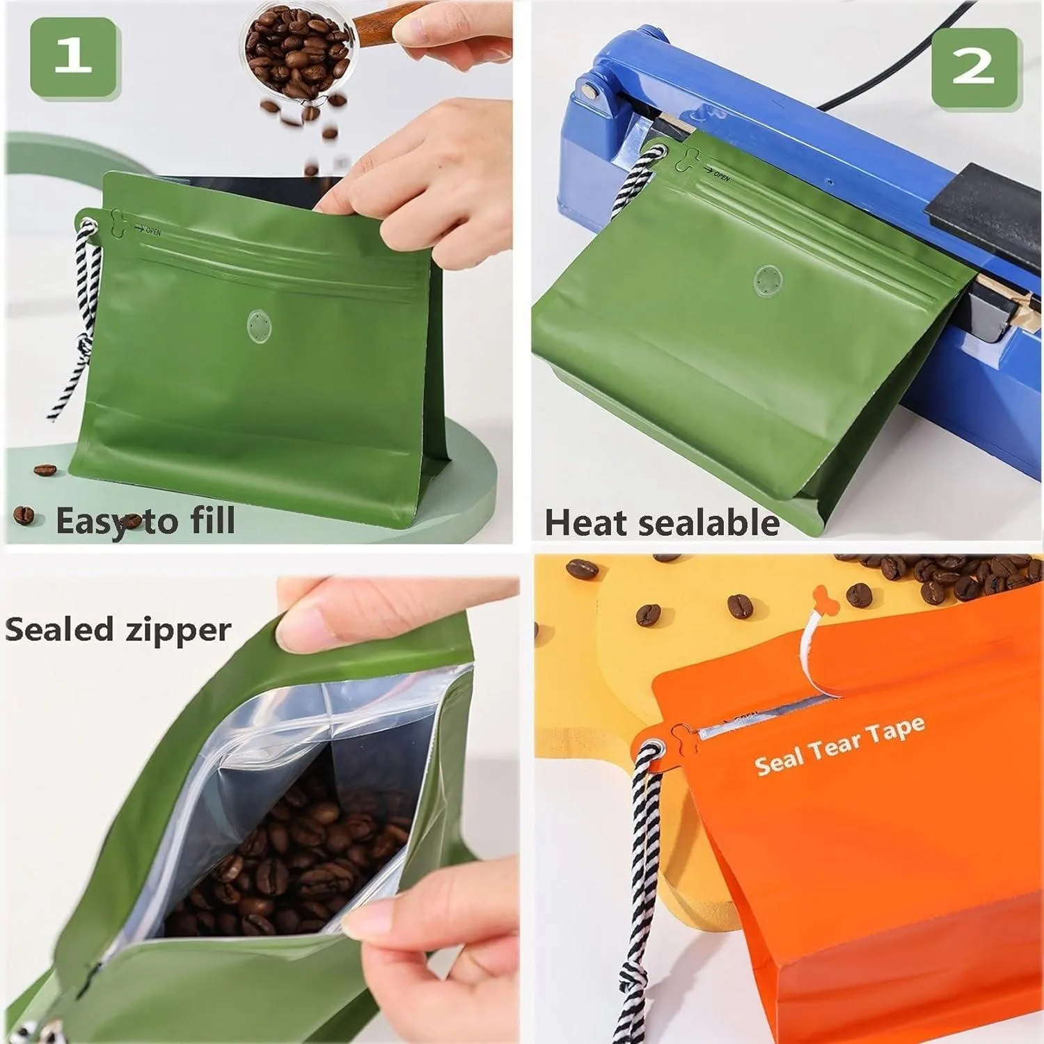 Lanyard Ziplock coffee Bag 6 Colors 20PCS