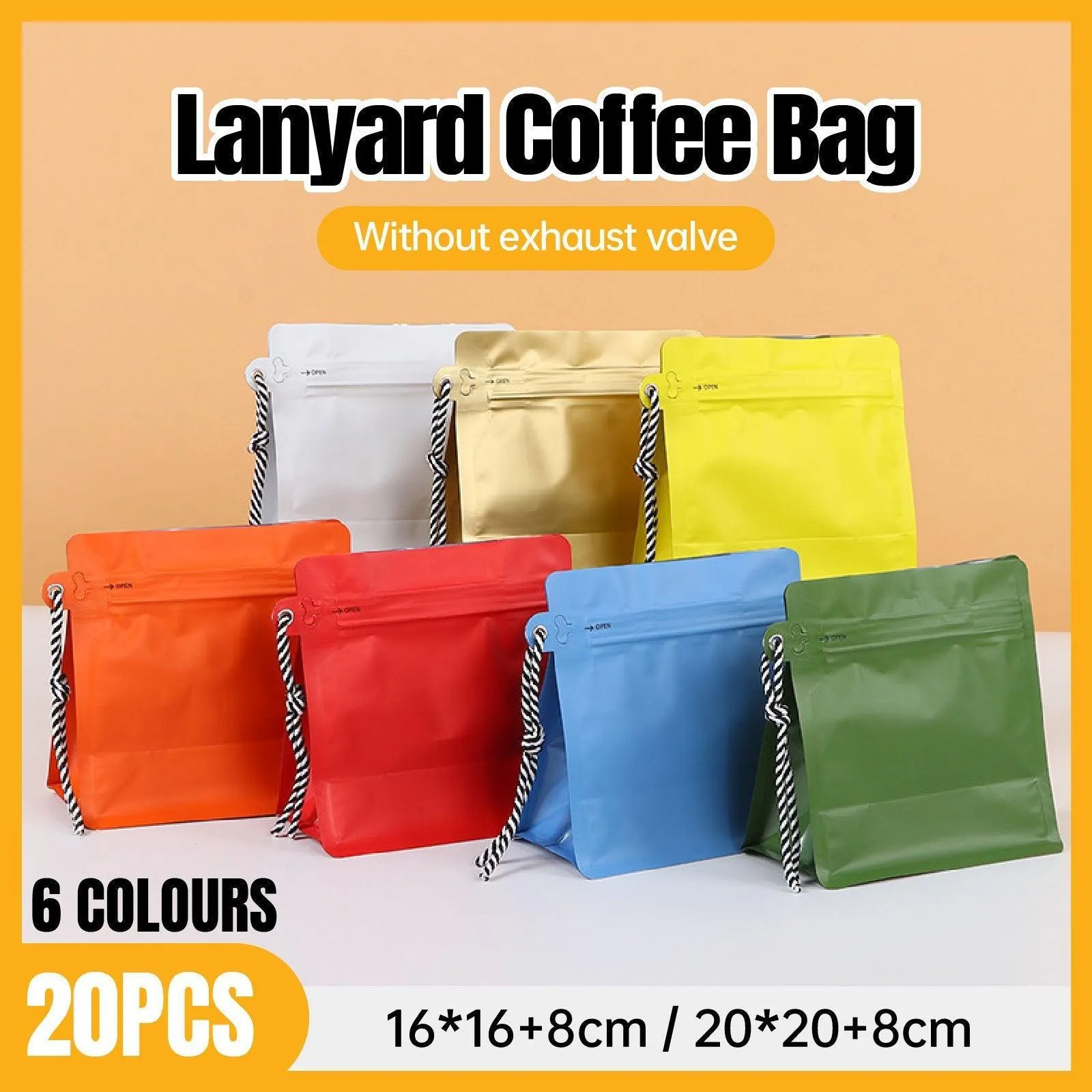 Lanyard Ziplock coffee Bag 6 Colors 20PCS