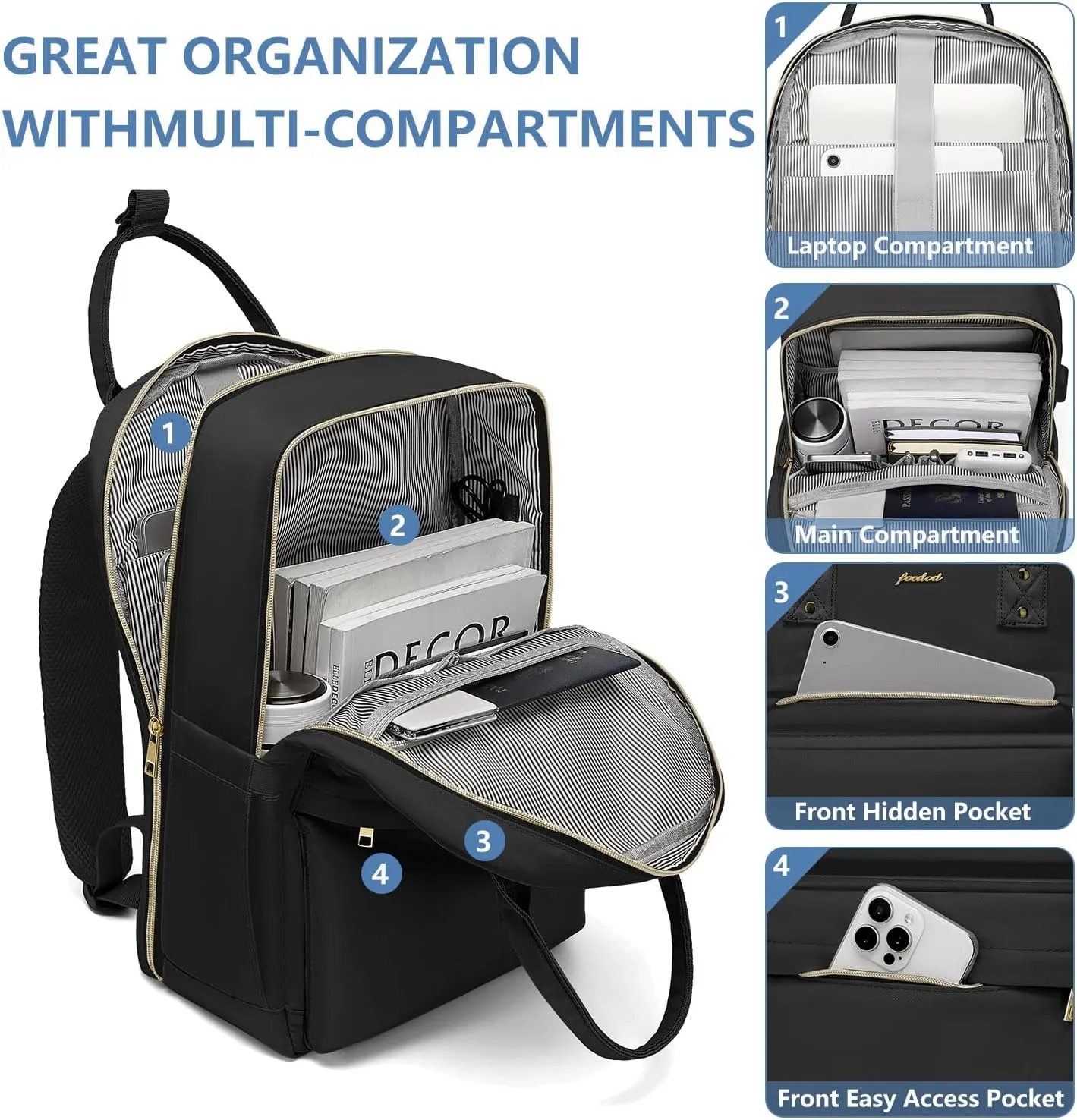 Laptop Backpack for Women Bag - College Bookbag Business Computer Backpack 15.6 inch Waterproof Work Travel Backpack with USB Charger Anti-theft Casual Cute Backpacks for Nurse Teacher Gift