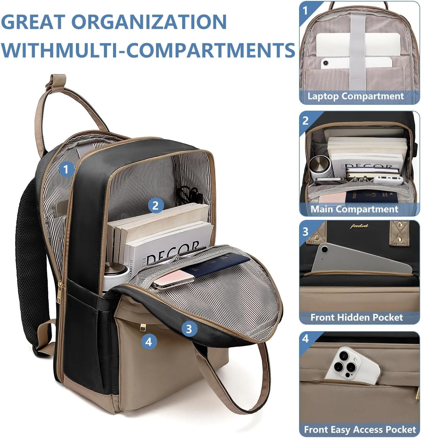 Laptop Backpack for Women Bag - College Bookbag Business Computer Backpack 15.6 inch Waterproof Work Travel Backpack with USB Charger Anti-theft Casual Cute Backpacks for Nurse Teacher Gift