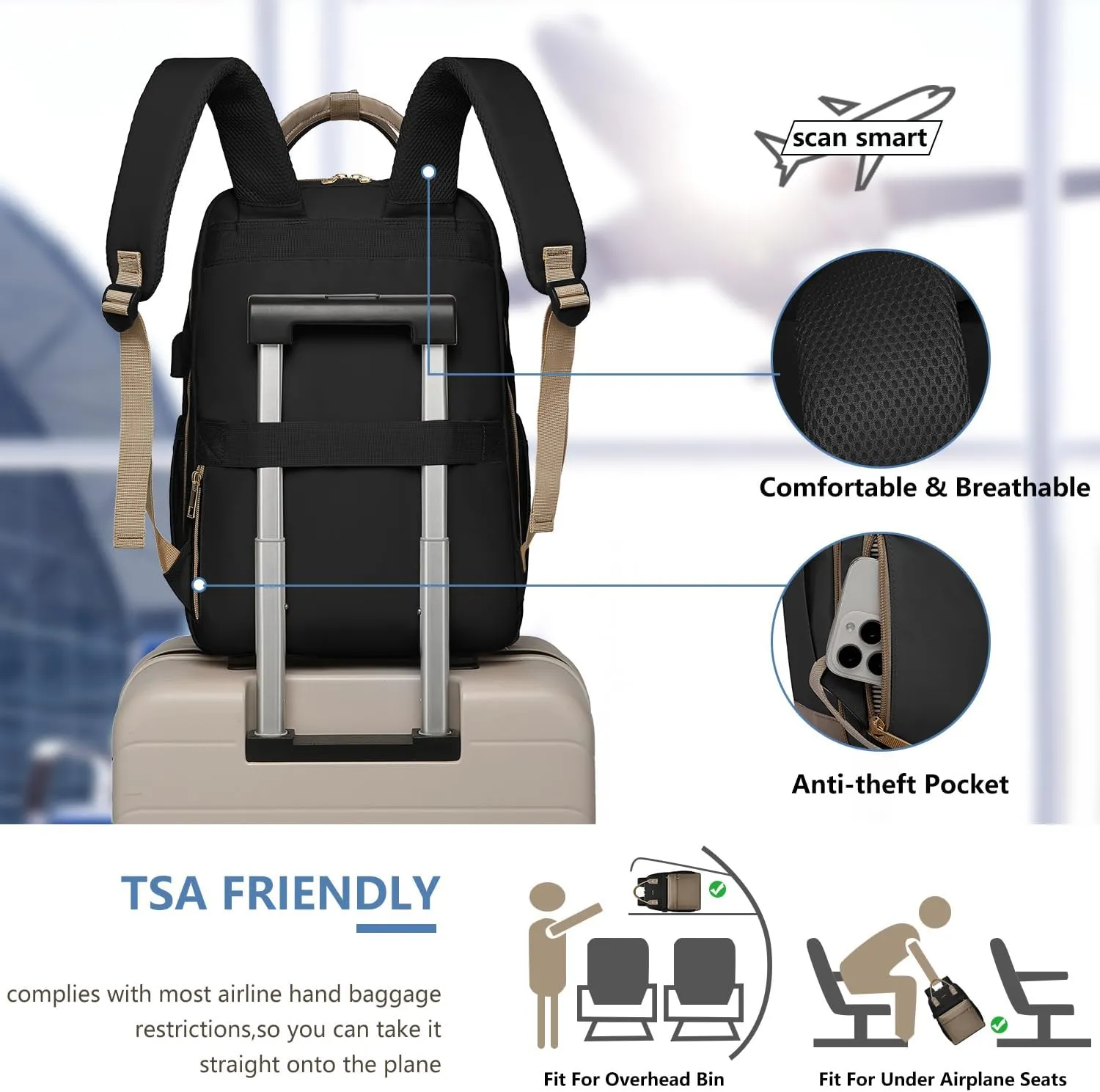 Laptop Backpack for Women Bag - College Bookbag Business Computer Backpack 15.6 inch Waterproof Work Travel Backpack with USB Charger Anti-theft Casual Cute Backpacks for Nurse Teacher Gift
