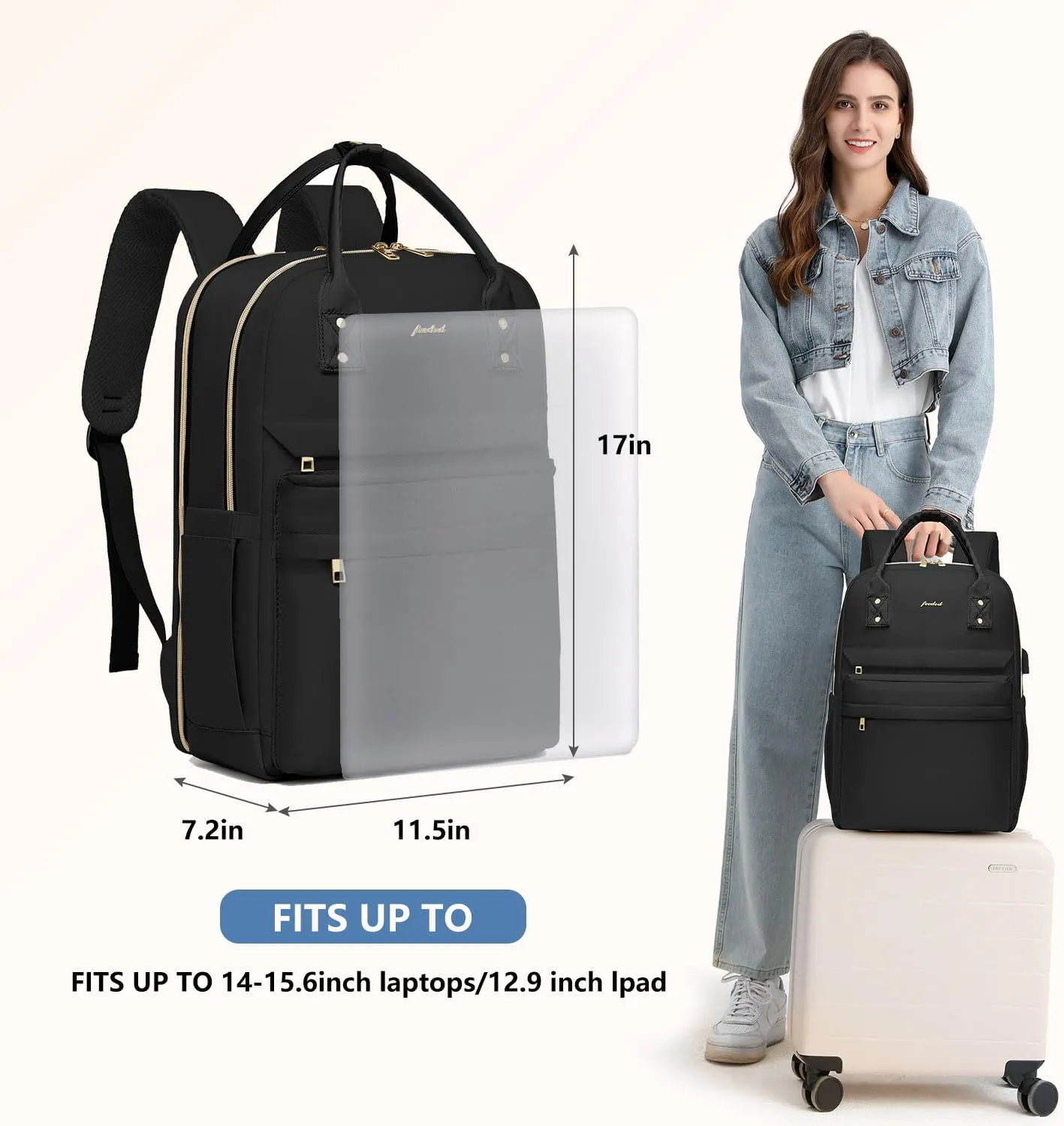Laptop Backpack for Women Bag - College Bookbag Business Computer Backpack 15.6 inch Waterproof Work Travel Backpack with USB Charger Anti-theft Casual Cute Backpacks for Nurse Teacher Gift
