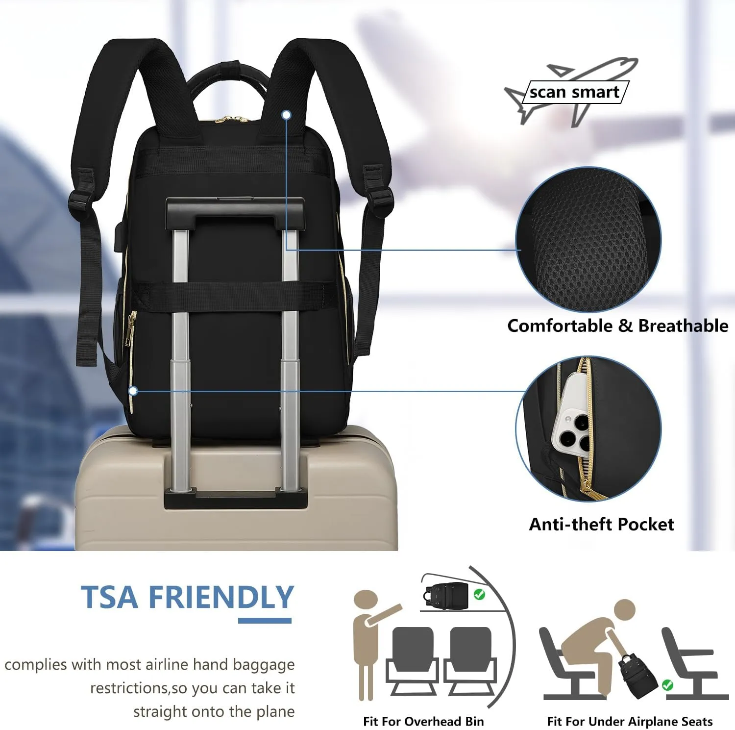 Laptop Backpack for Women Bag - College Bookbag Business Computer Backpack 15.6 inch Waterproof Work Travel Backpack with USB Charger Anti-theft Casual Cute Backpacks for Nurse Teacher Gift