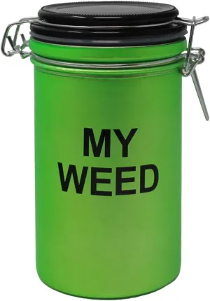 Large 6 inches Tall Airtight Glass Herb Stash Jar - inchesMY WEED inches Green and Black Design