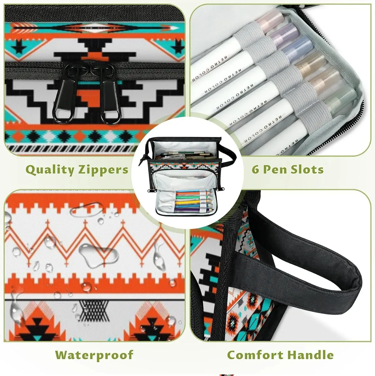 Large Capacity Pencil Case Pouch, Aztec Pattern Portable Zipper Pencil Cases Pencil Bag Office Stationery Bag Makeup Bag Desk Organizer for Women Men