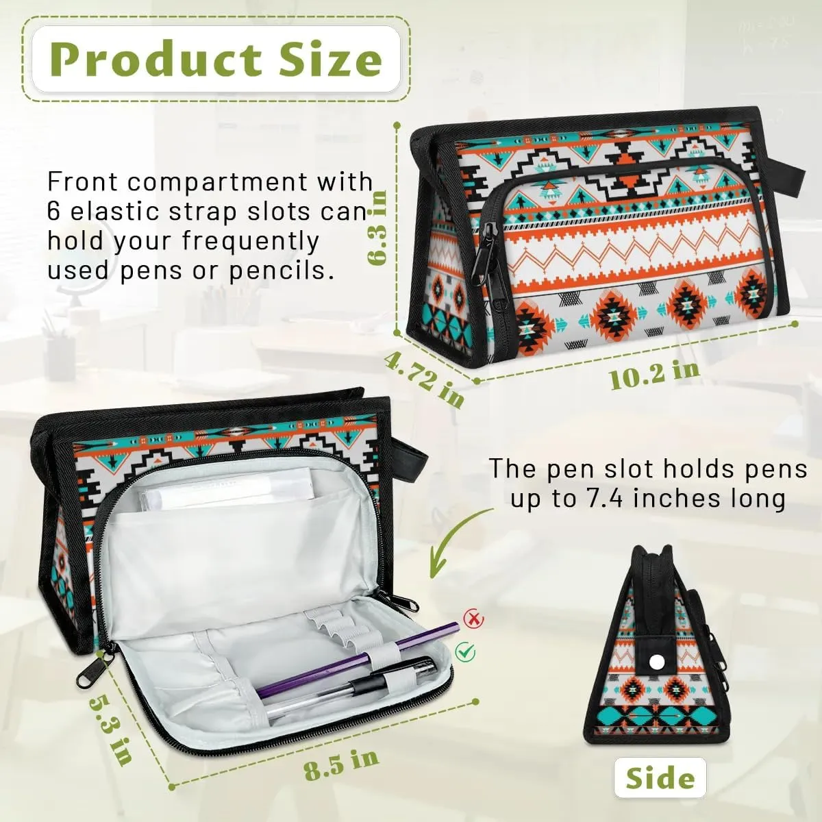 Large Capacity Pencil Case Pouch, Aztec Pattern Portable Zipper Pencil Cases Pencil Bag Office Stationery Bag Makeup Bag Desk Organizer for Women Men
