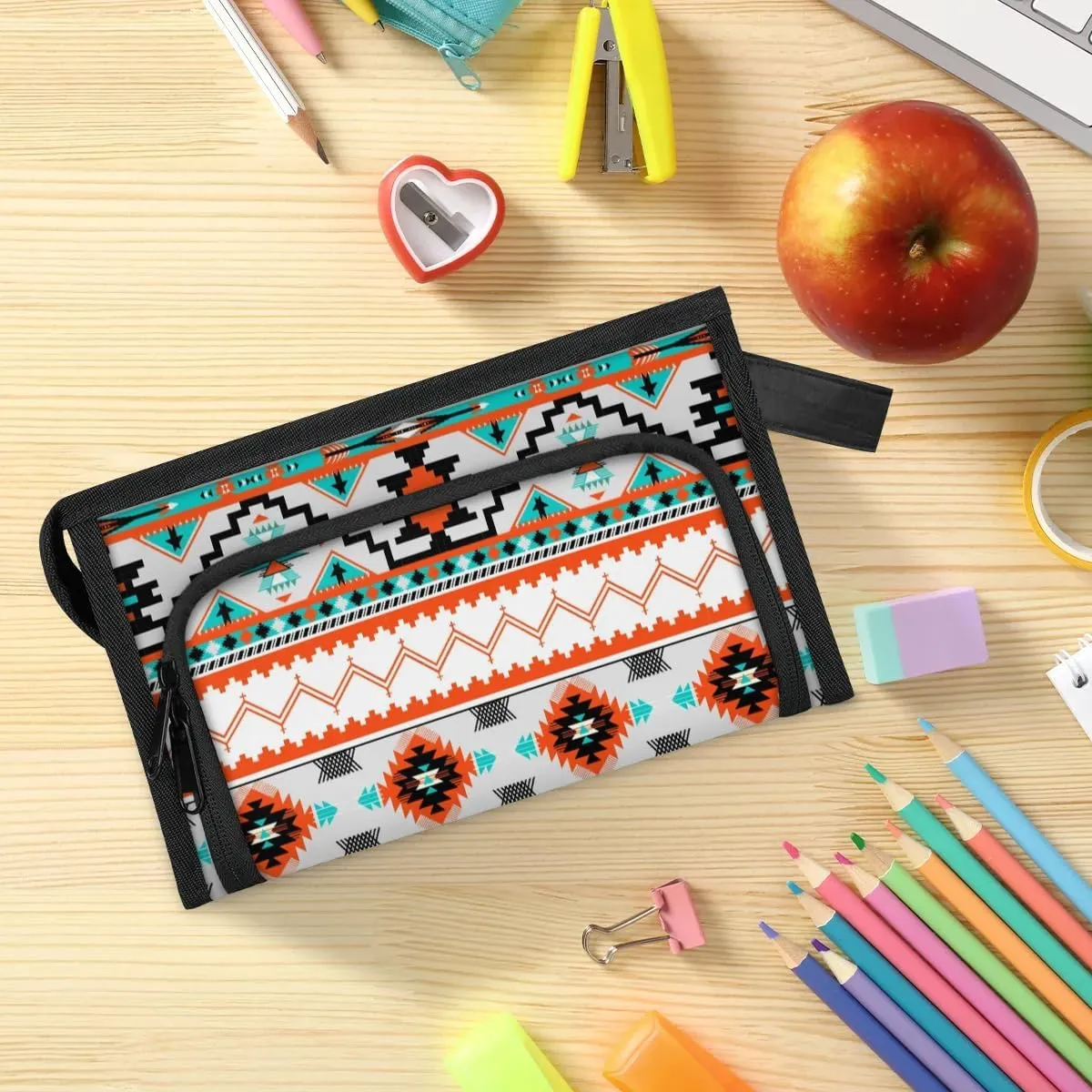 Large Capacity Pencil Case Pouch, Aztec Pattern Portable Zipper Pencil Cases Pencil Bag Office Stationery Bag Makeup Bag Desk Organizer for Women Men