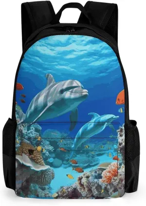 Large Laptop Backpack for Woman Computer Bag Lightweight Work Bag Seabed Coral Fish Dolphins Travel Daypacks for Man