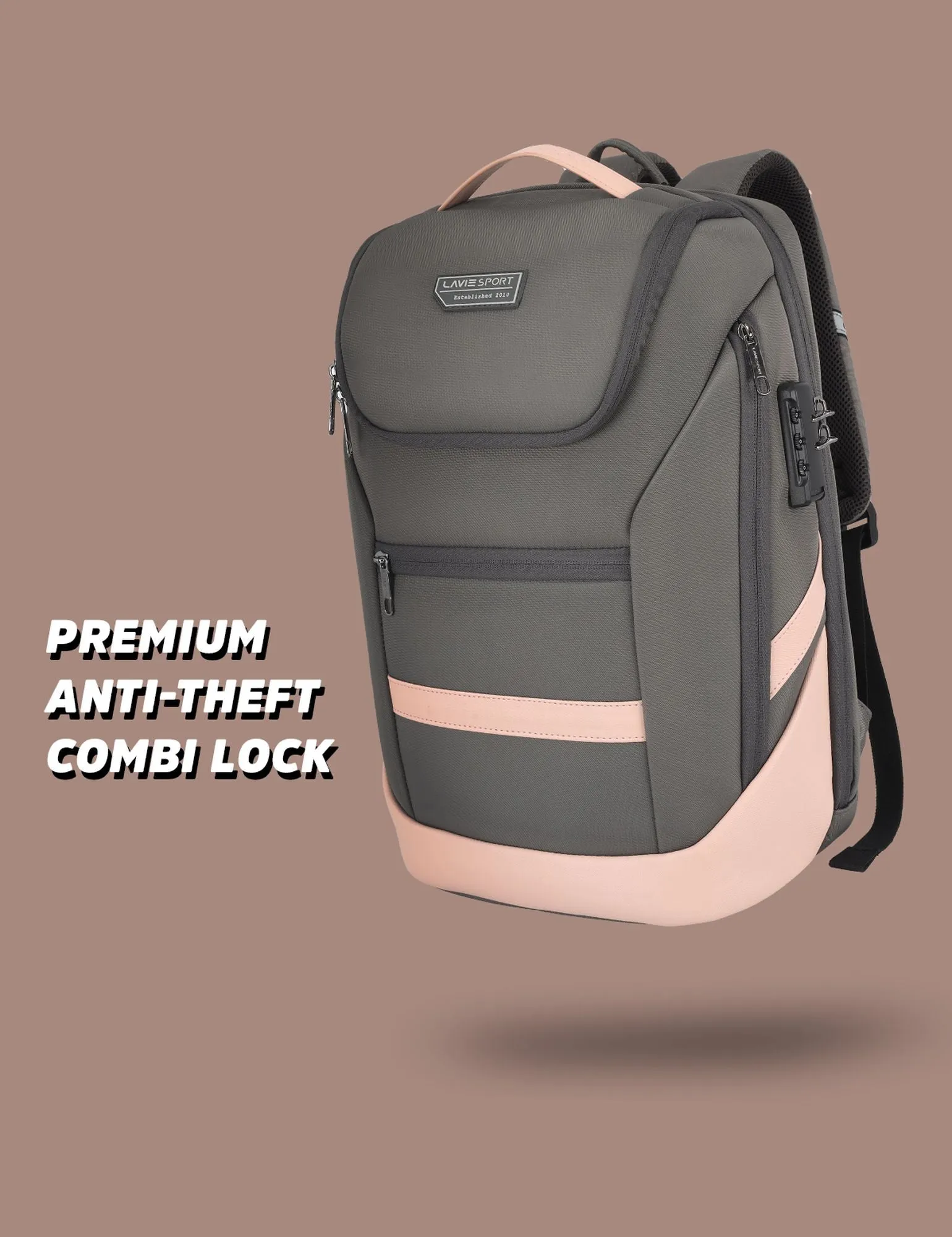 Lavie Sport Emperor 24L Anti-theft & Laptop Backpack For Men & Women - Black Colour