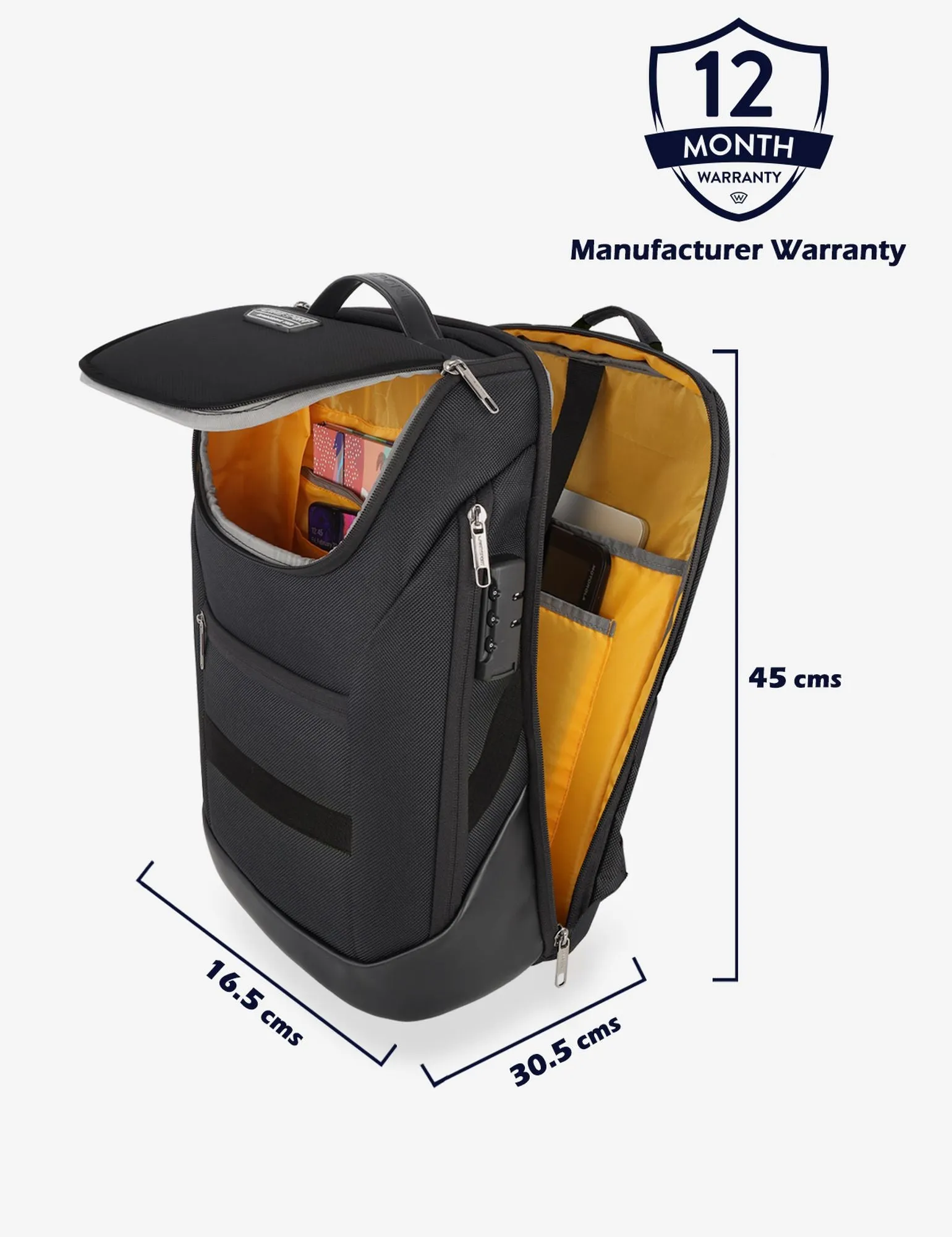 Lavie Sport Emperor 24L Anti-theft & Laptop Backpack For Men & Women - Black Colour