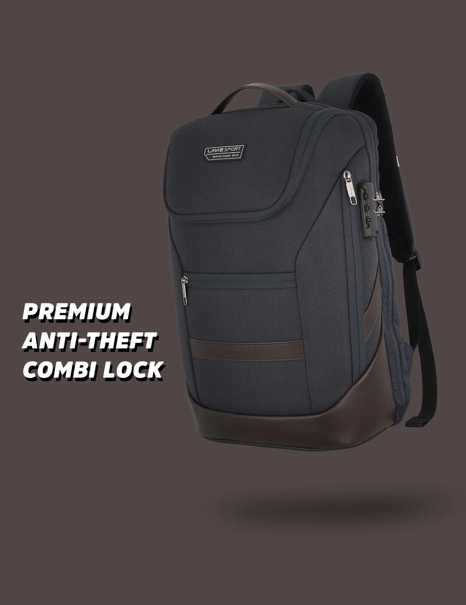 Lavie Sport Emperor 24L Anti-theft & Laptop Backpack For Men & Women - Black Colour