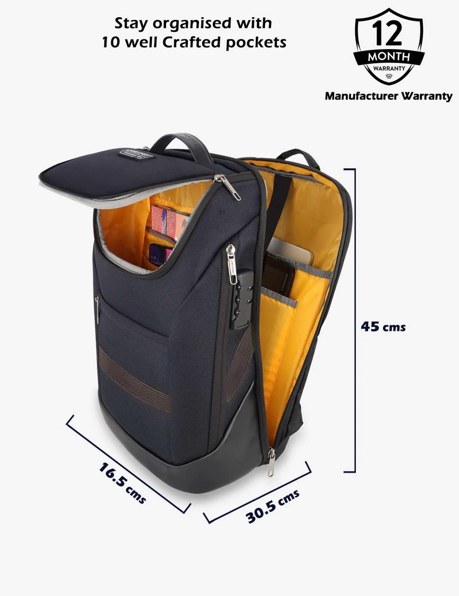 Lavie Sport Emperor 24L Anti-theft & Laptop Backpack For Men & Women - Black Colour