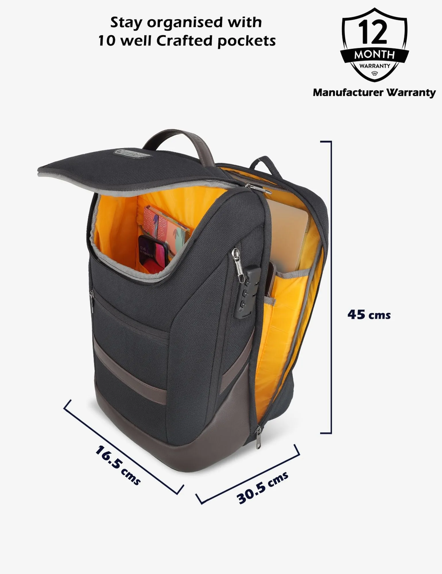 Lavie Sport Emperor 24L Anti-theft & Laptop Backpack For Men & Women - Black Colour