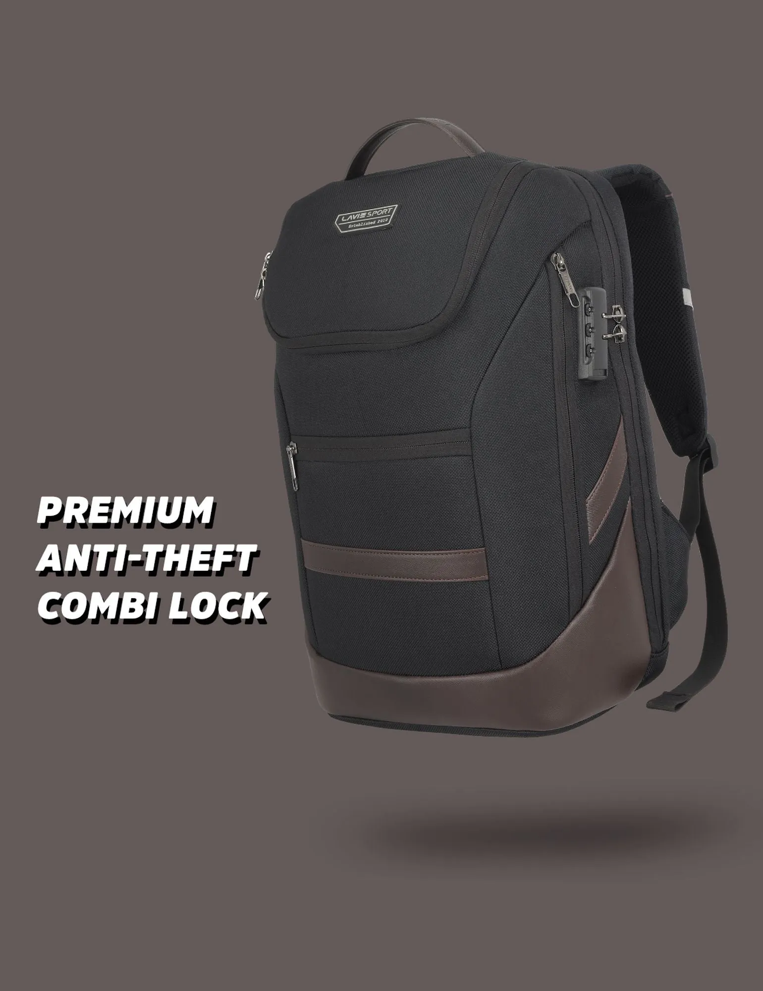 Lavie Sport Emperor 24L Anti-theft & Laptop Backpack For Men & Women - Black Colour