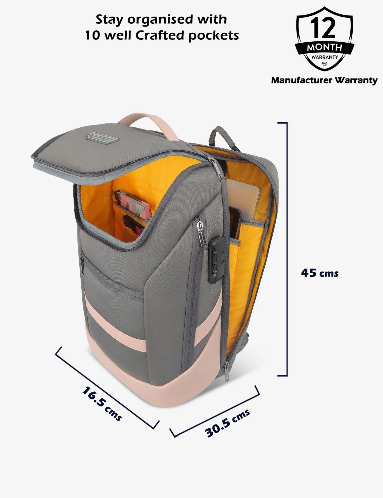 Lavie Sport Emperor 24L Anti-theft & Laptop Backpack For Men & Women - Black Colour