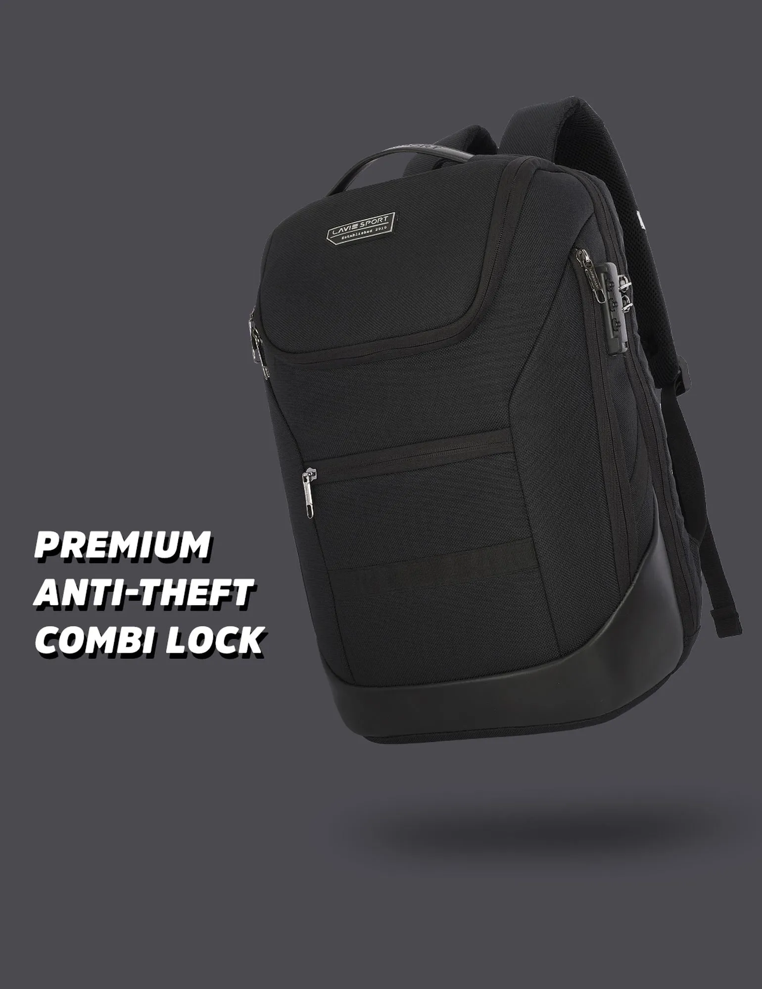 Lavie Sport Emperor 24L Anti-theft & Laptop Backpack For Men & Women - Black Colour