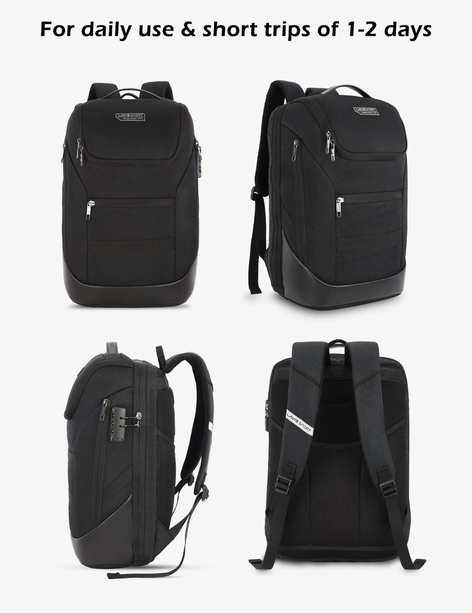 Lavie Sport Emperor 24L Anti-theft & Laptop Backpack For Men & Women - Black Colour