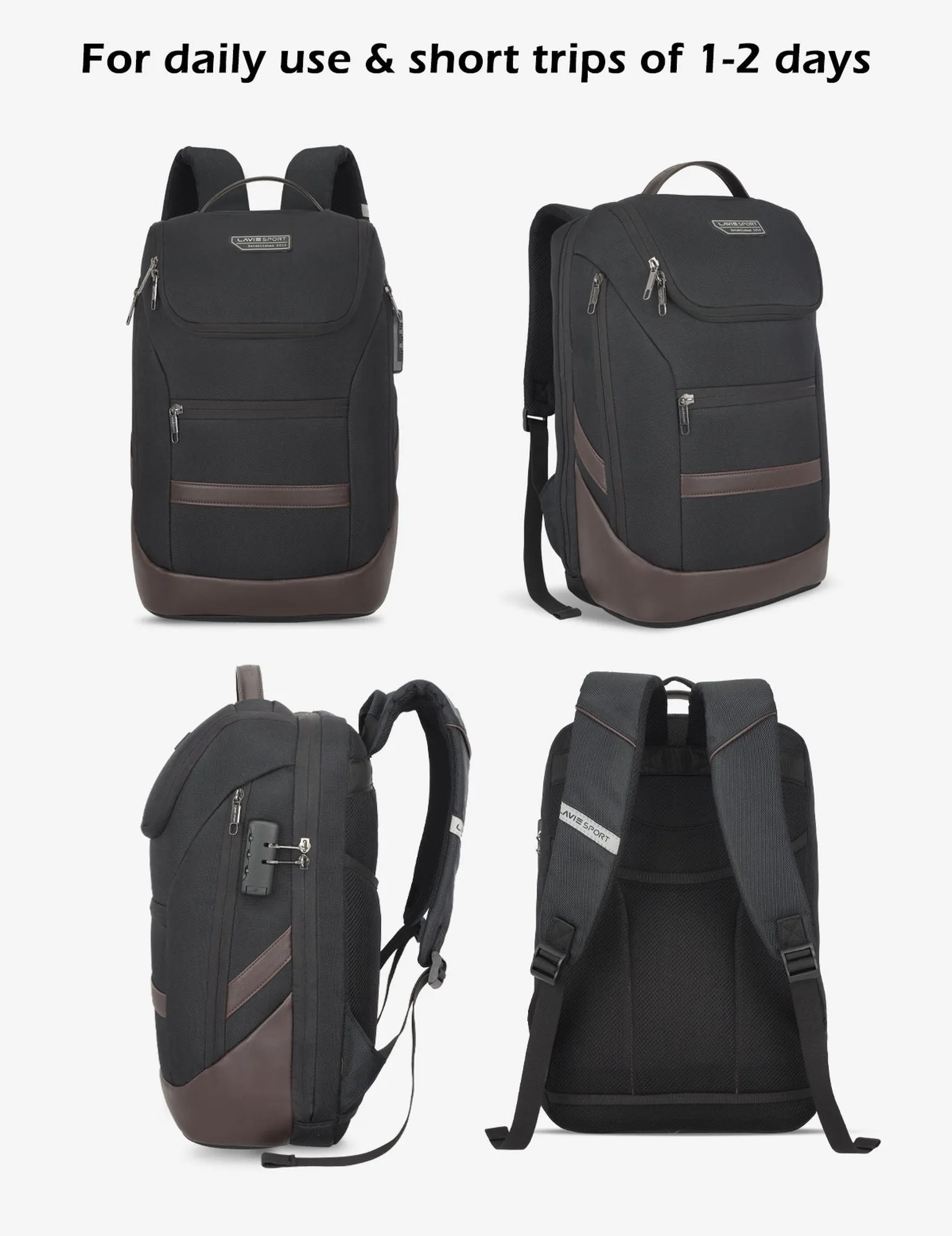 Lavie Sport Emperor 24L Anti-theft & Laptop Backpack For Men & Women - Black Colour
