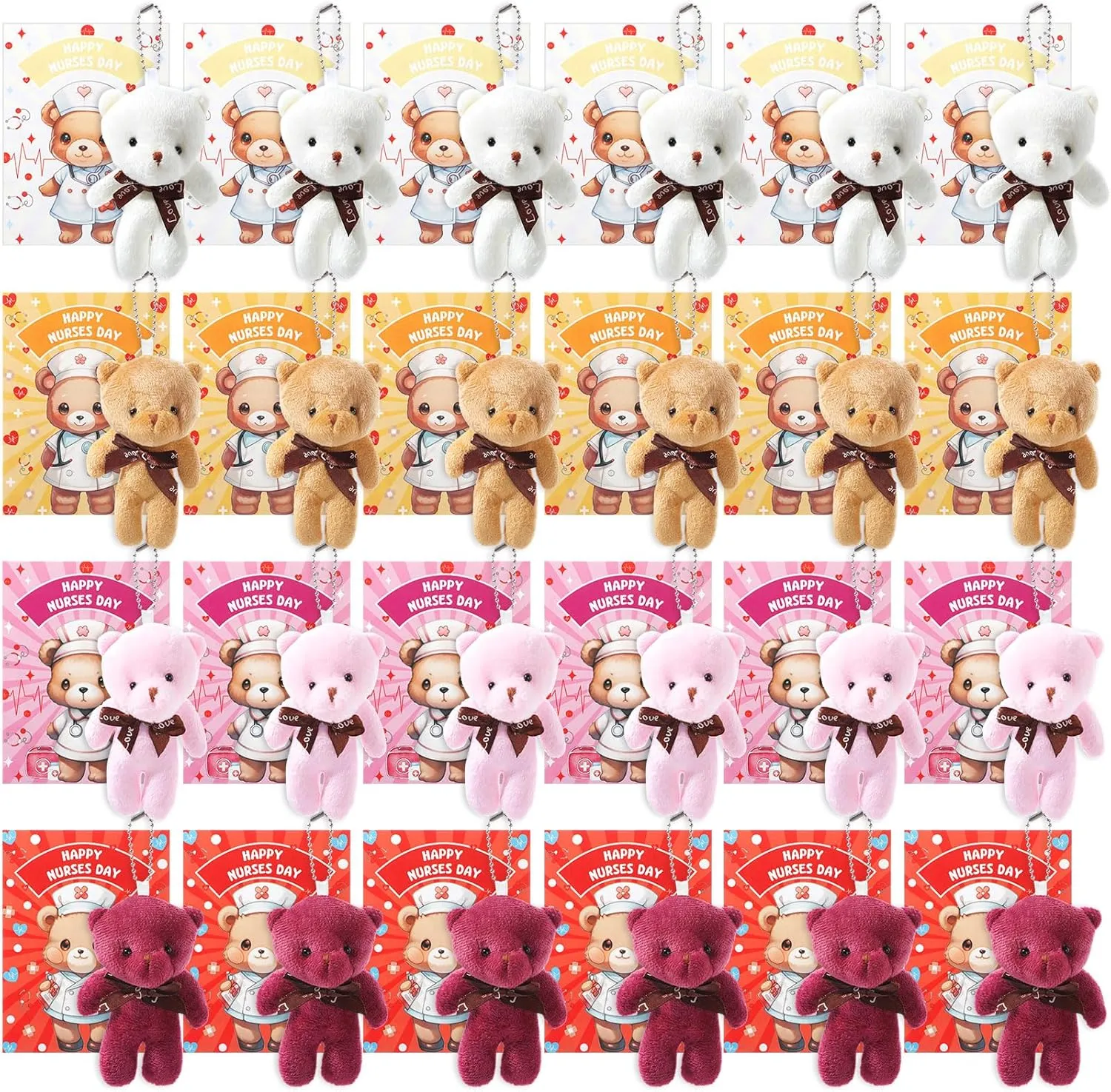 Leitee 24 Set Nurse Appreciation Gifts 24pcs Small Bears Plush Stuffed Animals Toy 24pcs Thank You Card Nurses Week Gifts Set for Female, Doctor Assistants, and Nursing Students Graduation Gifts