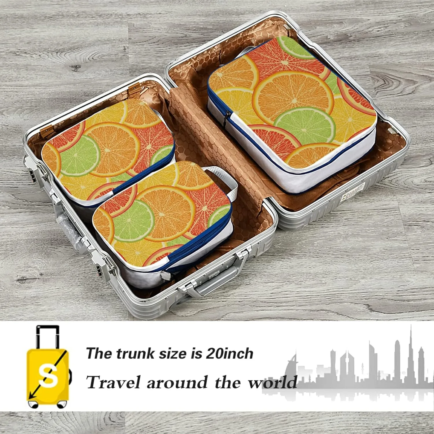 Lemon Orange Citrus Fruit Slices Red Green Yellow Pattern 3 Set Packing Cubes, Travel Packing Organizers for Suitcases, Waterproof Check Oxford Toiletry Compression Luggage Storage Bag