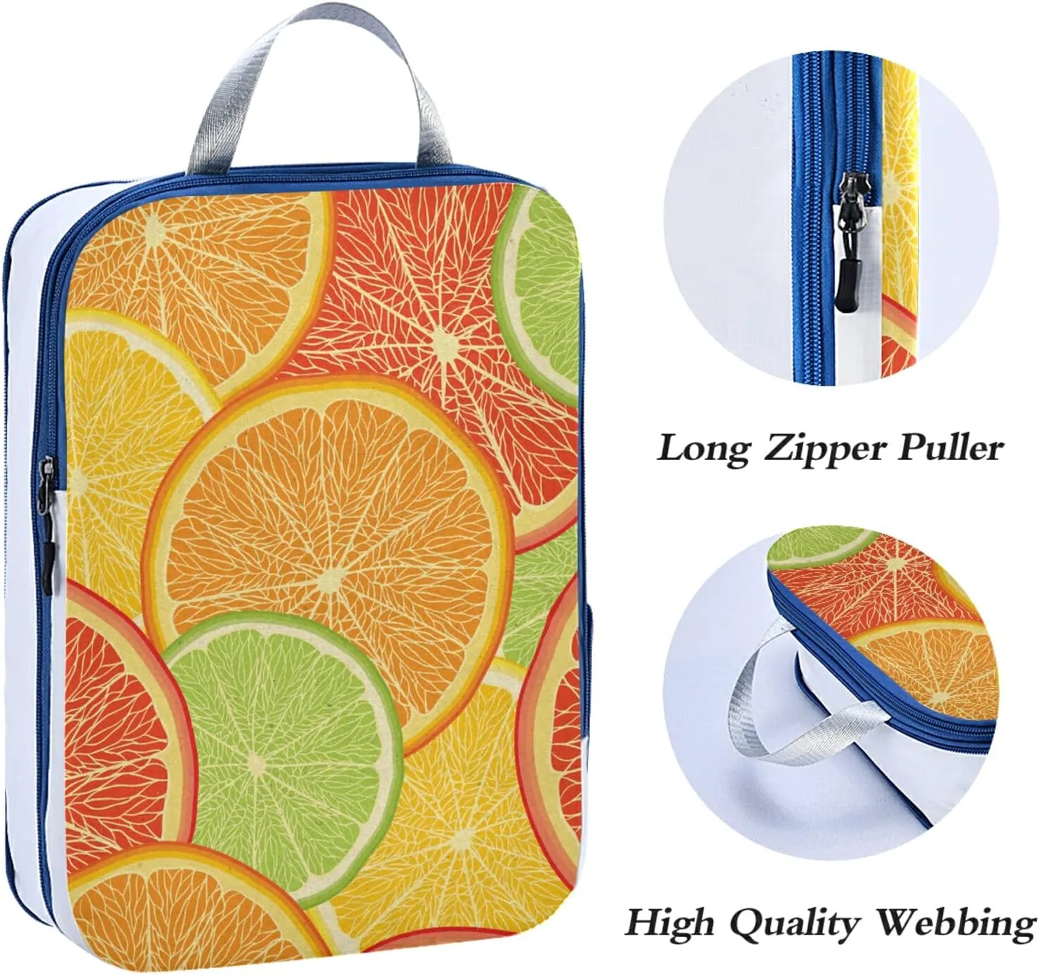 Lemon Orange Citrus Fruit Slices Red Green Yellow Pattern 3 Set Packing Cubes, Travel Packing Organizers for Suitcases, Waterproof Check Oxford Toiletry Compression Luggage Storage Bag