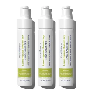Lemongrass Rosemary Lotion Hand Sanitizer | Travel Size | Cleanse & Moisturize | Made with Aloe Vera & Essential Oils | Rich in Vitamin E | Lemongrass Essential Oil | Green Tea Extract | 3-Pack