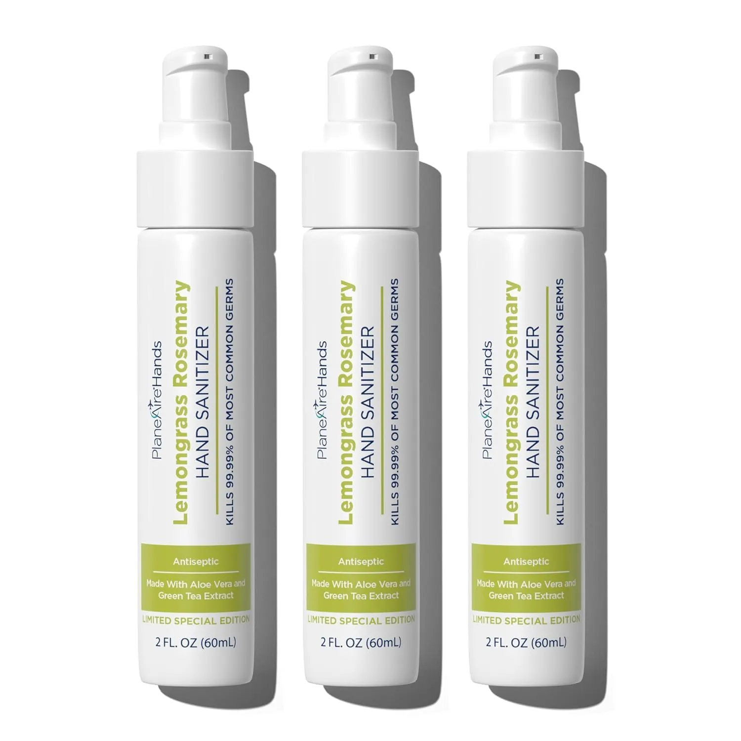 Lemongrass Rosemary Lotion Hand Sanitizer | Travel Size | Cleanse & Moisturize | Made with Aloe Vera & Essential Oils | Rich in Vitamin E | Lemongrass Essential Oil | Green Tea Extract | 3-Pack
