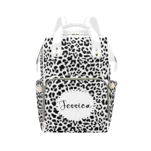 Leopard Print Animal Diaper Bags Backpack with Name Personalized Baby Bag Nursing Nappy Travel Tote Gifts for Mom Girl, 10.83 x 6.69 15 Inch