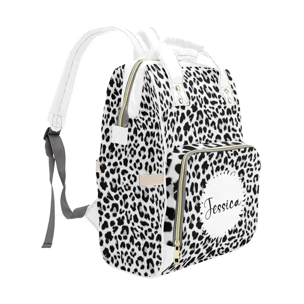 Leopard Print Animal Diaper Bags Backpack with Name Personalized Baby Bag Nursing Nappy Travel Tote Gifts for Mom Girl, 10.83 x 6.69 15 Inch