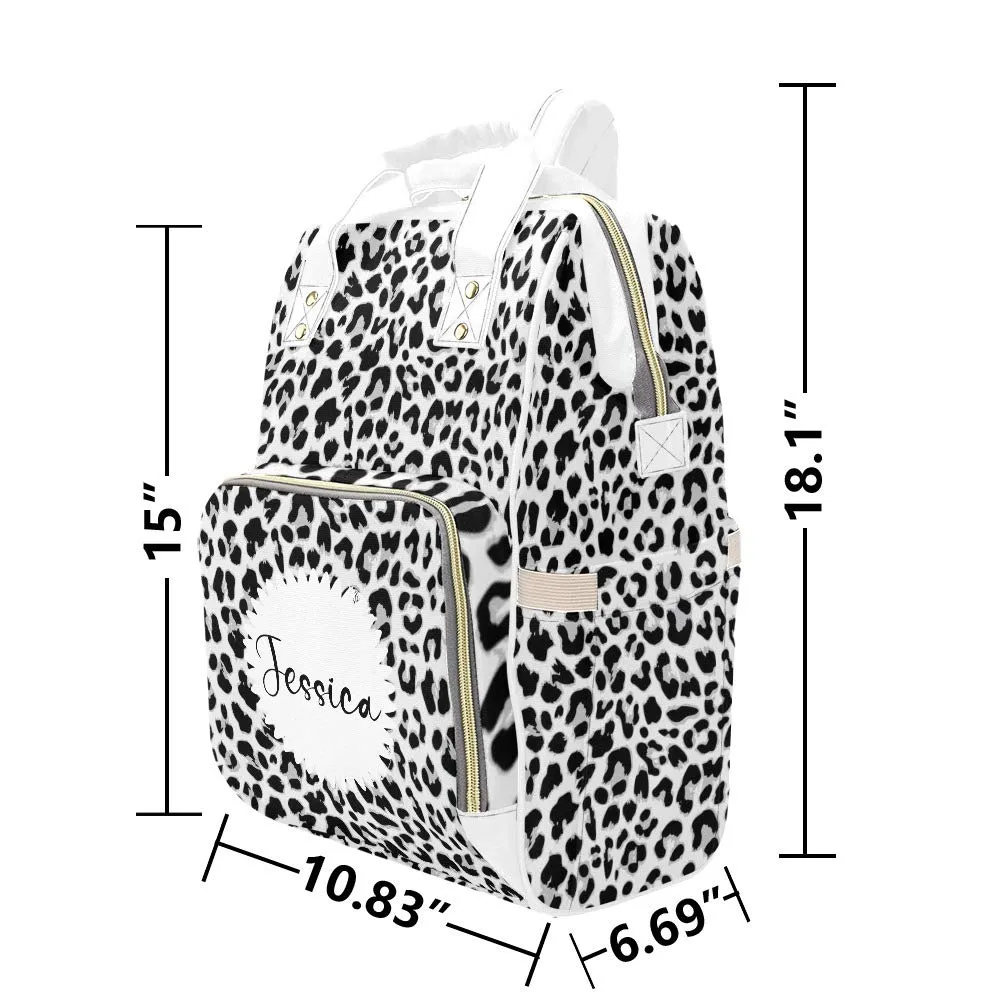 Leopard Print Animal Diaper Bags Backpack with Name Personalized Baby Bag Nursing Nappy Travel Tote Gifts for Mom Girl, 10.83 x 6.69 15 Inch