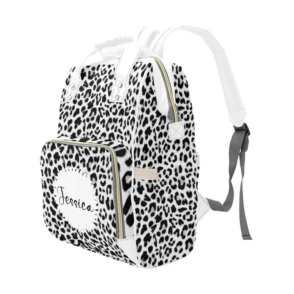 Leopard Print Animal Diaper Bags Backpack with Name Personalized Baby Bag Nursing Nappy Travel Tote Gifts for Mom Girl, 10.83 x 6.69 15 Inch