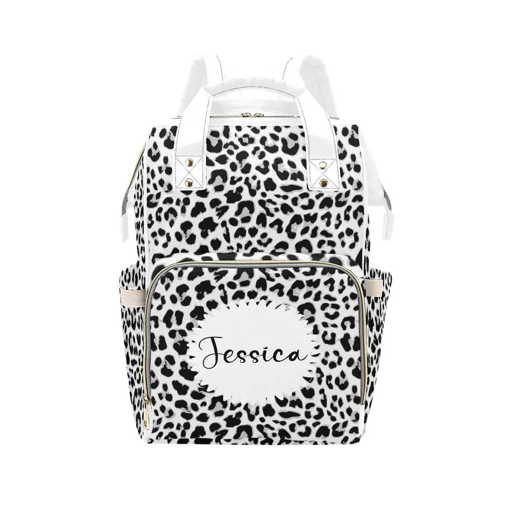 Leopard Print Animal Diaper Bags Backpack with Name Personalized Baby Bag Nursing Nappy Travel Tote Gifts for Mom Girl, 10.83 x 6.69 15 Inch