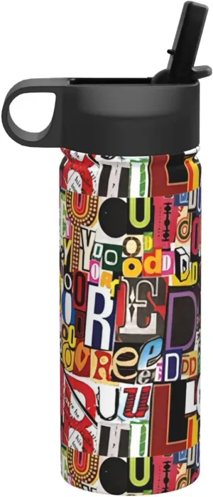 Letter and number Print Flask Stainless Steel Water Bottle with Straw 18OZ FOR Outdoor Gym Commute