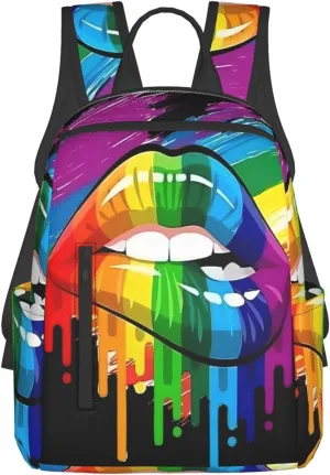 LGBT Gay Lesbian Pride Rainbow Lip Graffiti Heart Travel Laptop Backpack Casual Backpacks Double Shoulder Daypack Notebook Rucksack Work Bags Sports Bag for Hiking Camping Beach