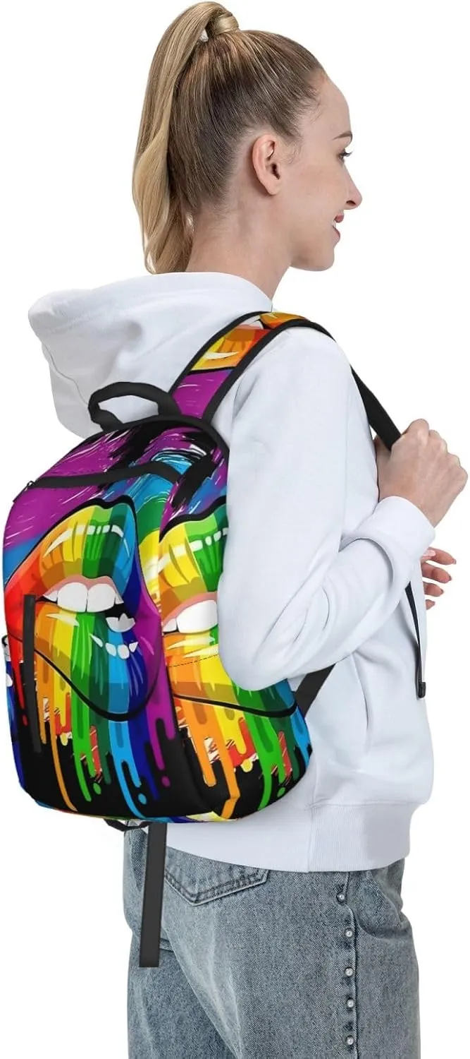 LGBT Gay Lesbian Pride Rainbow Lip Graffiti Heart Travel Laptop Backpack Casual Backpacks Double Shoulder Daypack Notebook Rucksack Work Bags Sports Bag for Hiking Camping Beach